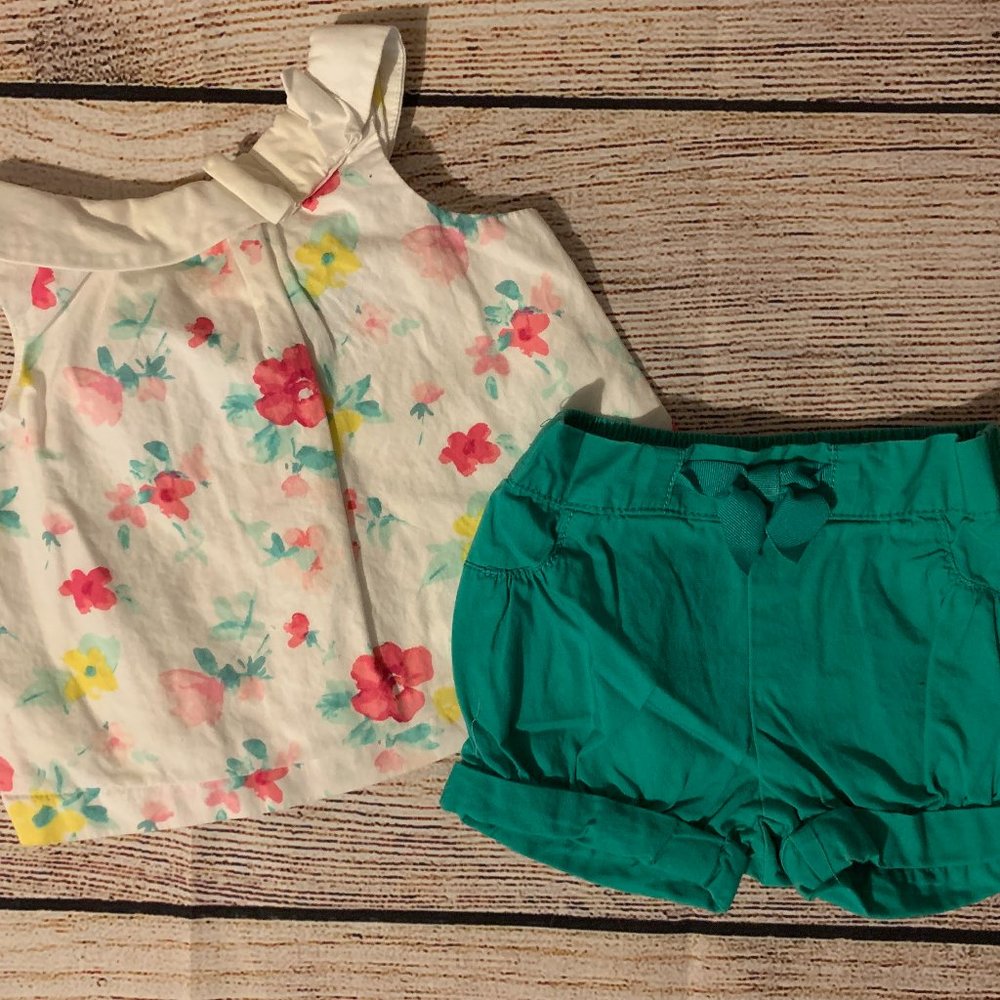 Janie & Jack Sunshine Rose top Gymboree shorts 3-6